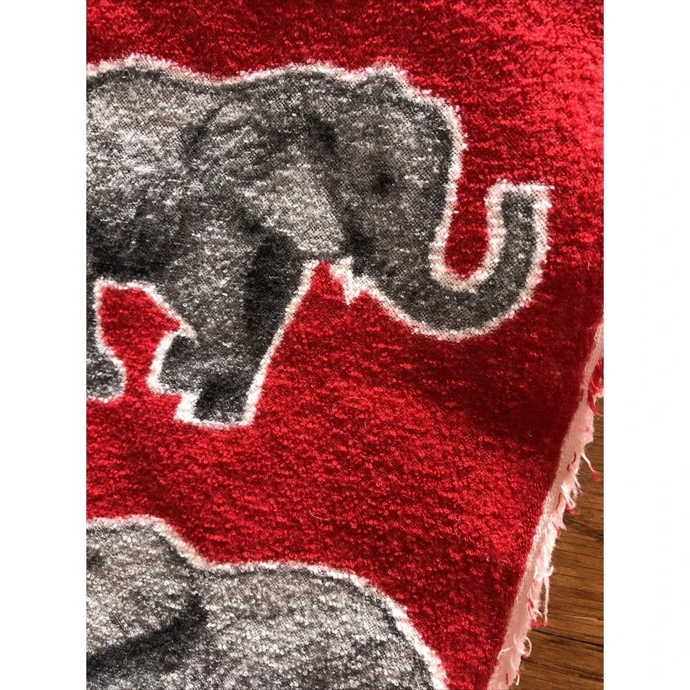 Vintage Fleece Terry cloth Fabric Red Gray Elephants By The Yard